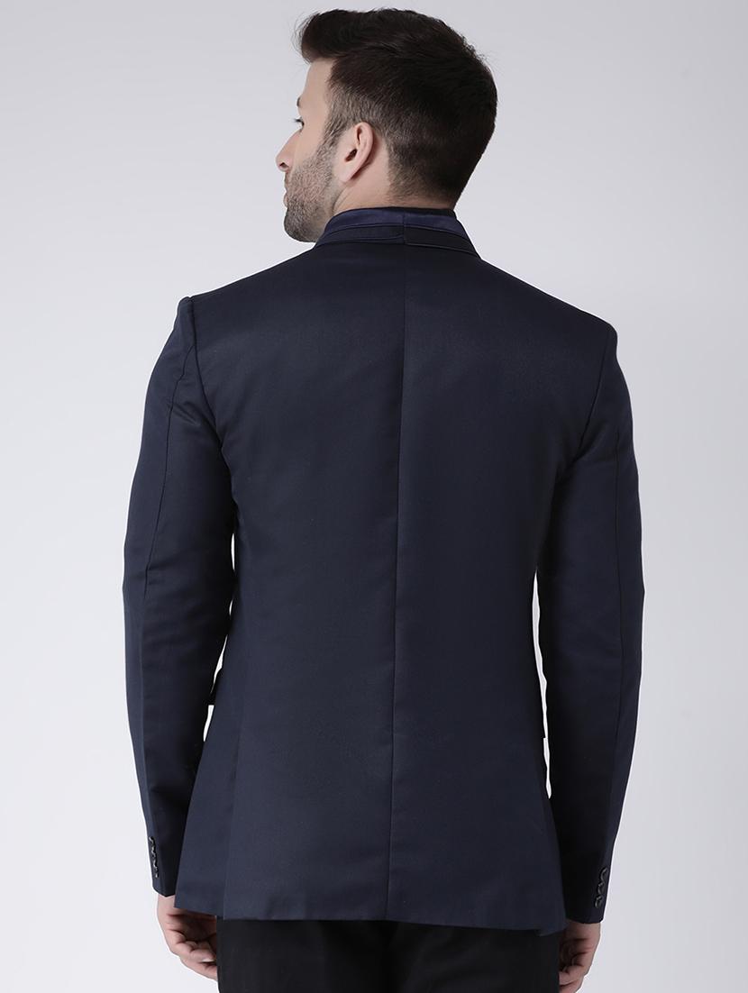 navy blue solid tuxedo blazer - 17063759 - Zoom Image - 3