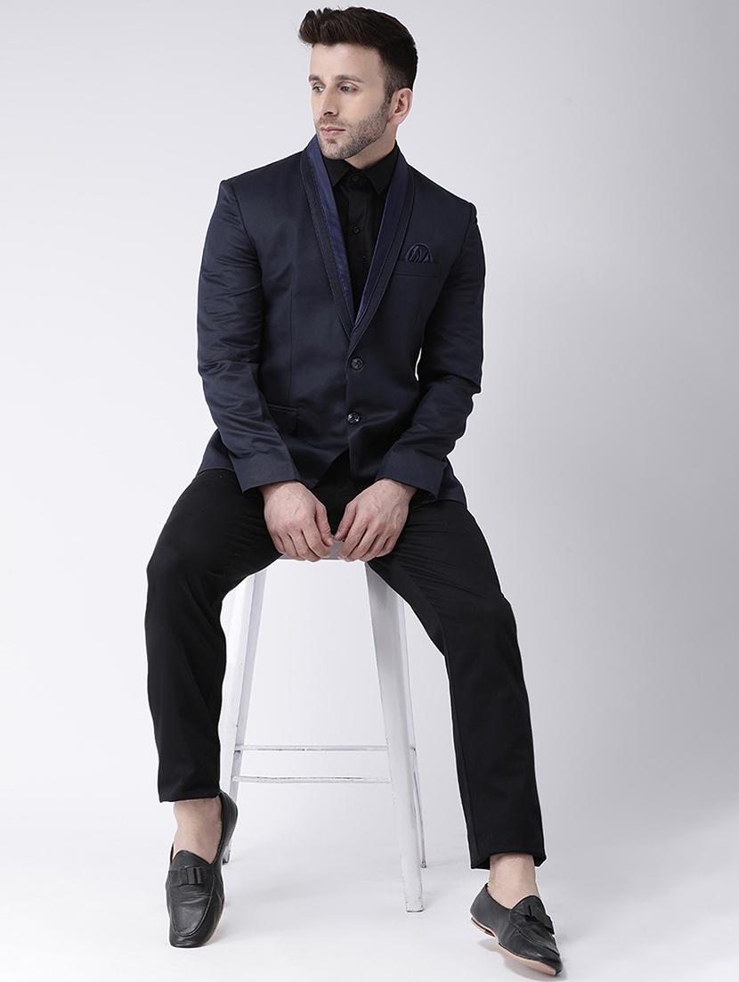 navy blue solid tuxedo blazer - 17063759 - Zoom Image - 4