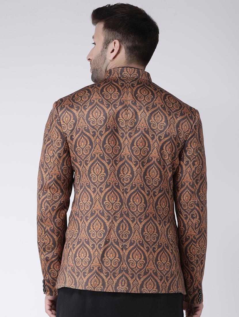 brown printed bandhgala casual blazer - 17063761 - Zoom Image - 3