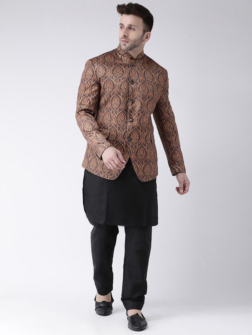 brown printed bandhgala casual blazer - 17063761 - Zoom Image - 4