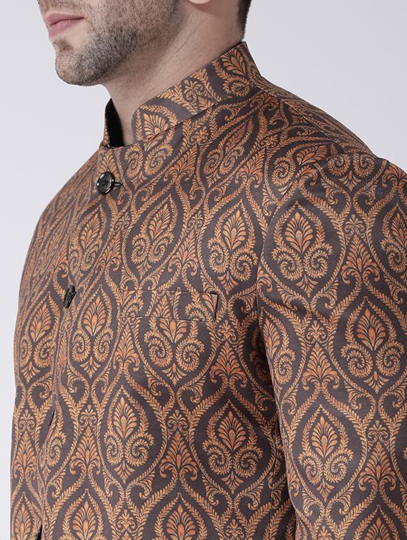 brown printed bandhgala casual blazer - 17063761 - Zoom Image - 5