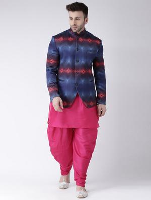 blue printed bandhgala casual blazer - 17063763 - Standard Image - 4