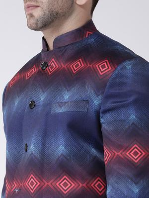 blue printed bandhgala casual blazer - 17063763 - Standard Image - 5