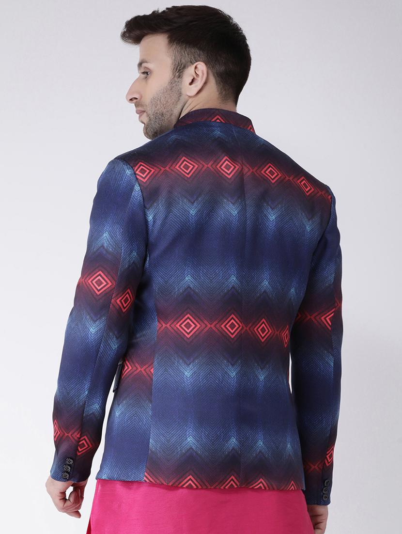 blue printed bandhgala casual blazer - 17063763 - Zoom Image - 3
