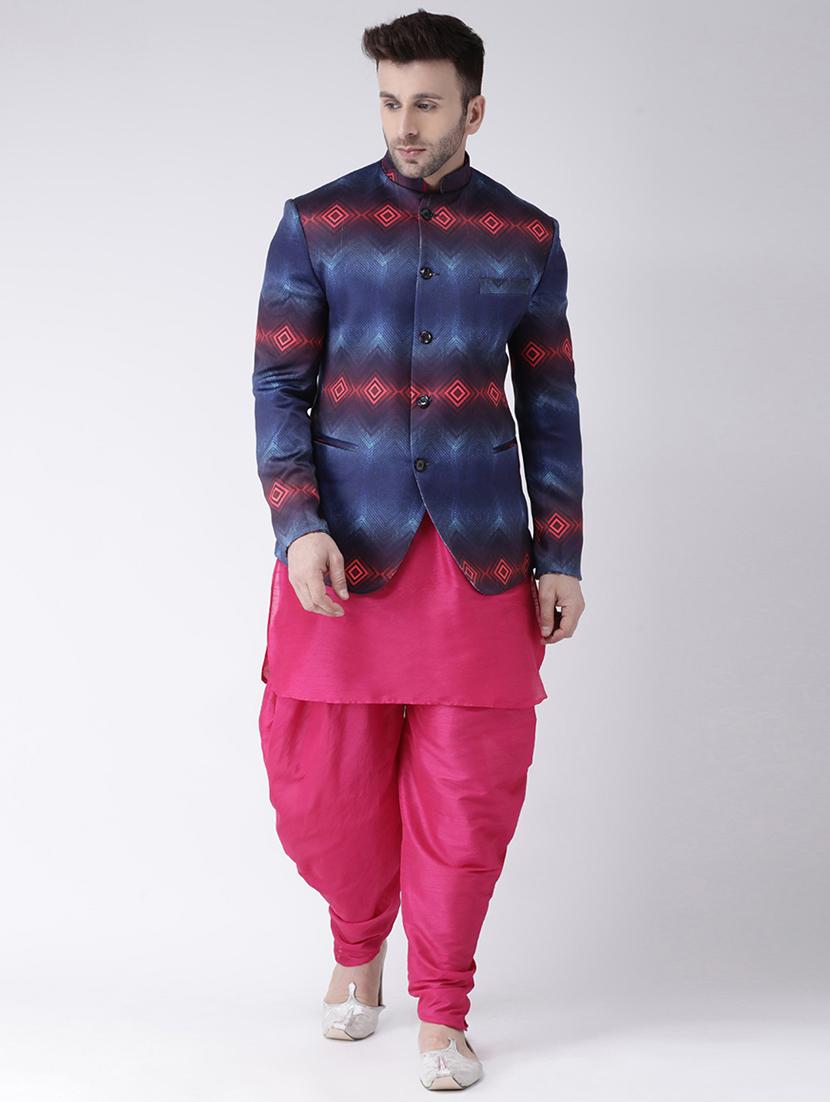 blue printed bandhgala casual blazer - 17063763 - Zoom Image - 4
