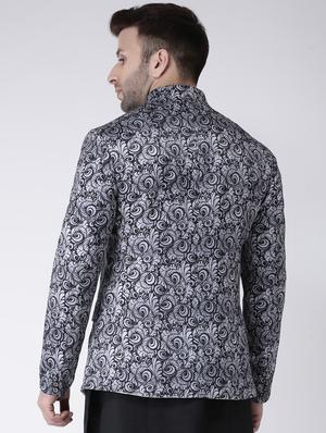grey printed bandhgala casual blazer - 17063765 - Standard Image - 3