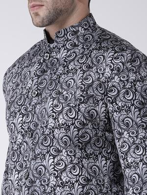 grey printed bandhgala casual blazer - 17063765 - Standard Image - 5