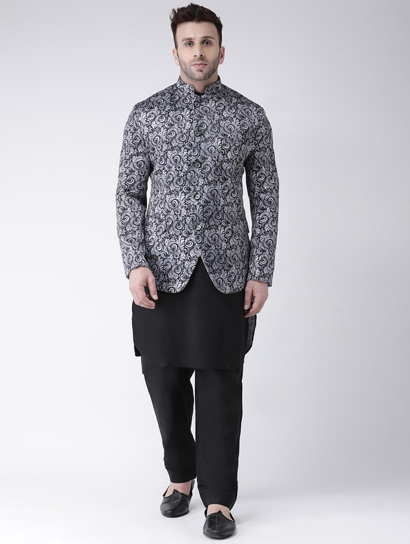 grey printed bandhgala casual blazer - 17063765 - Zoom Image - 4