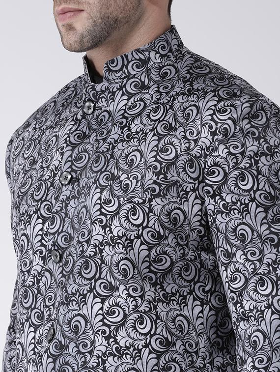 grey printed bandhgala casual blazer - 17063765 - Zoom Image - 5