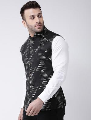 black printed nehru jacket - 17063766 - Standard Image - 2