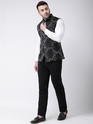 black printed nehru jacket - 17063766 - Standard Image - 4