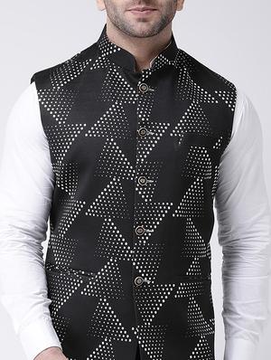 black printed nehru jacket - 17063766 - Standard Image - 5