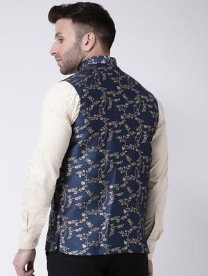 blue printed nehru jacket - 17063769 - Standard Image - 3