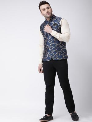 blue printed nehru jacket - 17063769 - Standard Image - 4