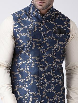 blue printed nehru jacket - 17063769 - Standard Image - 5