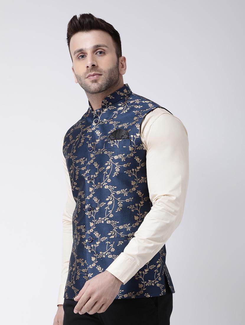 blue printed nehru jacket - 17063769 - Zoom Image - 2