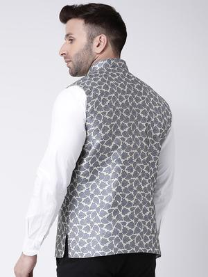 grey printed nehru jacket - 17063770 - Standard Image - 3