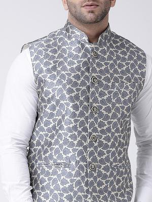 grey printed nehru jacket - 17063770 - Standard Image - 5