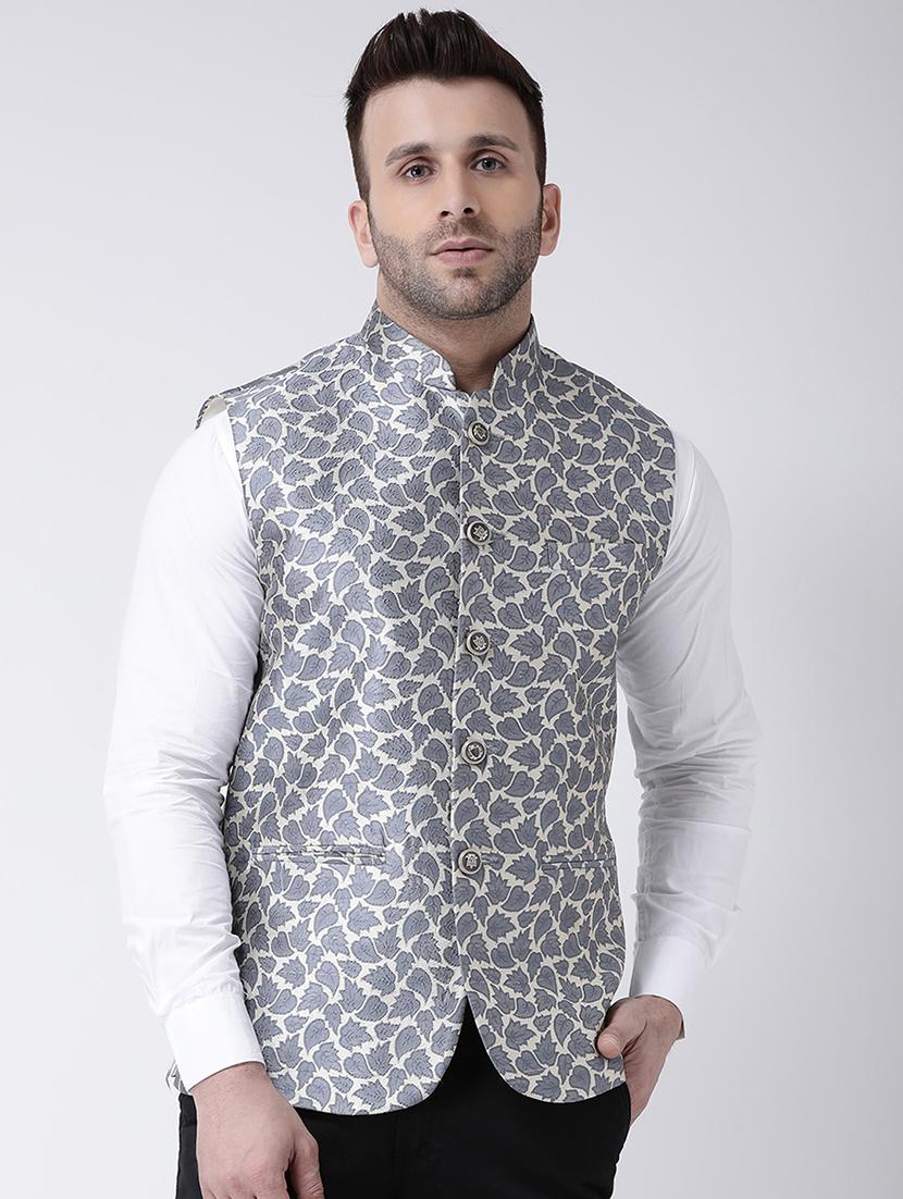 grey printed nehru jacket - 17063770 - Zoom Image - 1