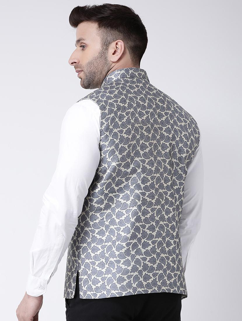 grey printed nehru jacket - 17063770 - Zoom Image - 3