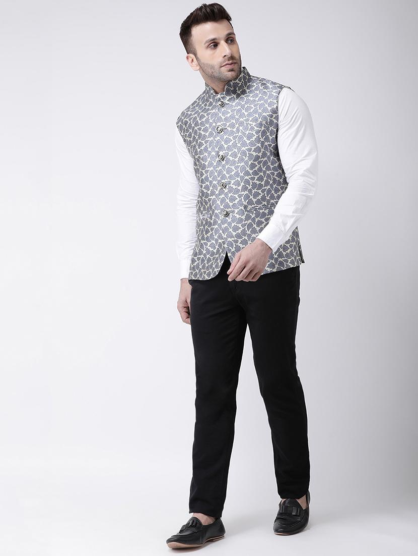 grey printed nehru jacket - 17063770 - Zoom Image - 4
