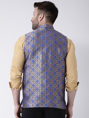 blue jacquard nehru jacket - 17063775 - Standard Image - 3