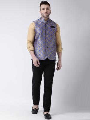 blue jacquard nehru jacket - 17063775 - Standard Image - 4