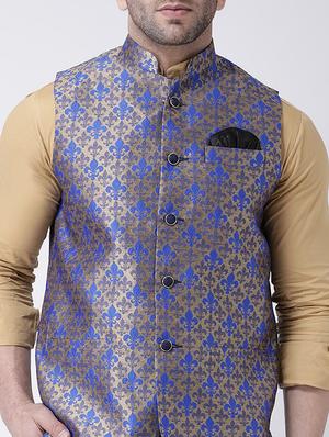 blue jacquard nehru jacket - 17063775 - Standard Image - 5