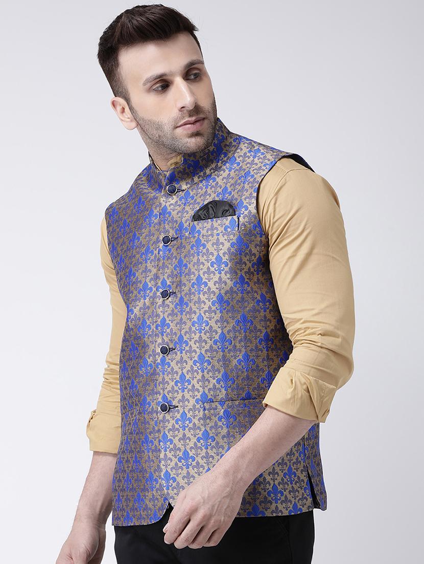 blue jacquard nehru jacket - 17063775 - Zoom Image - 2