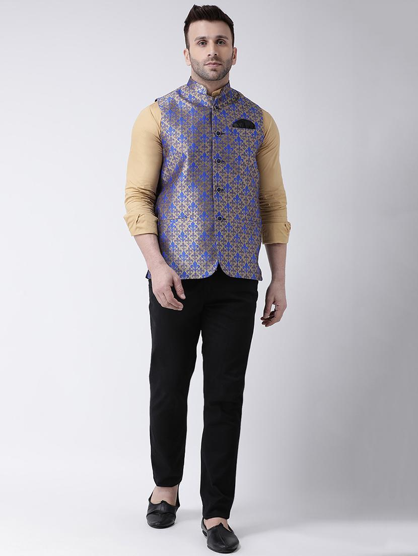 blue jacquard nehru jacket - 17063775 - Zoom Image - 4