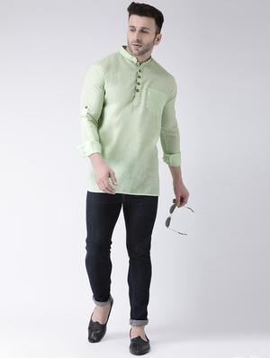 green solid short kurta - 17063782 - Standard Image - 4