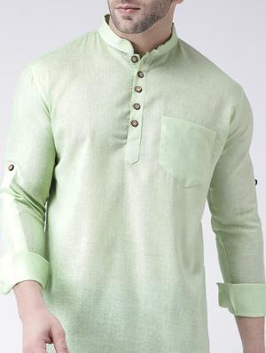 green solid short kurta - 17063782 - Standard Image - 5