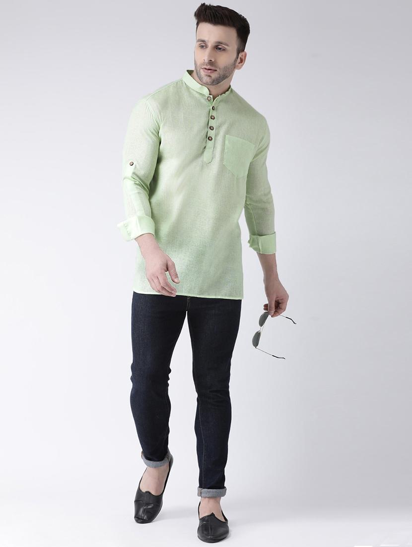 green solid short kurta - 17063782 - Zoom Image - 4