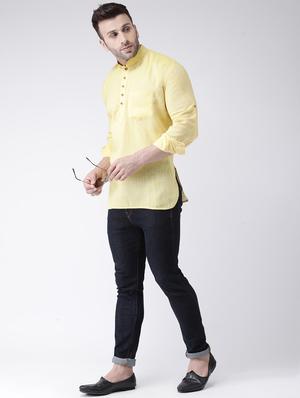 yellow solid short kurta - 17063786 - Standard Image - 4