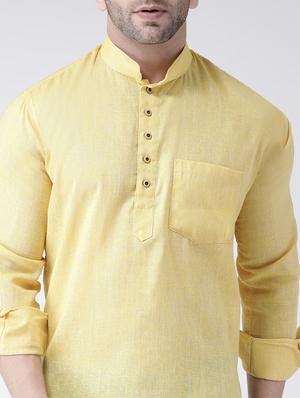 yellow solid short kurta - 17063786 - Standard Image - 5