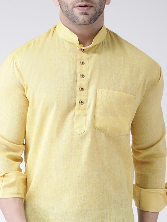 yellow solid short kurta - 17063786 - Zoom Image - 5