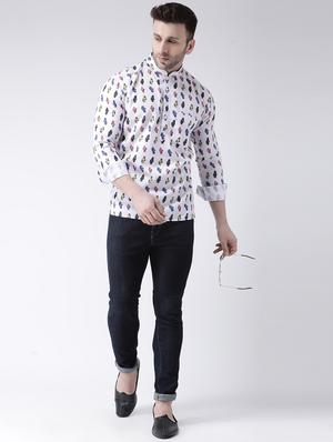 white printed short kurta - 17063788 - Standard Image - 4