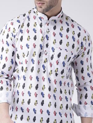 white printed short kurta - 17063788 - Standard Image - 5