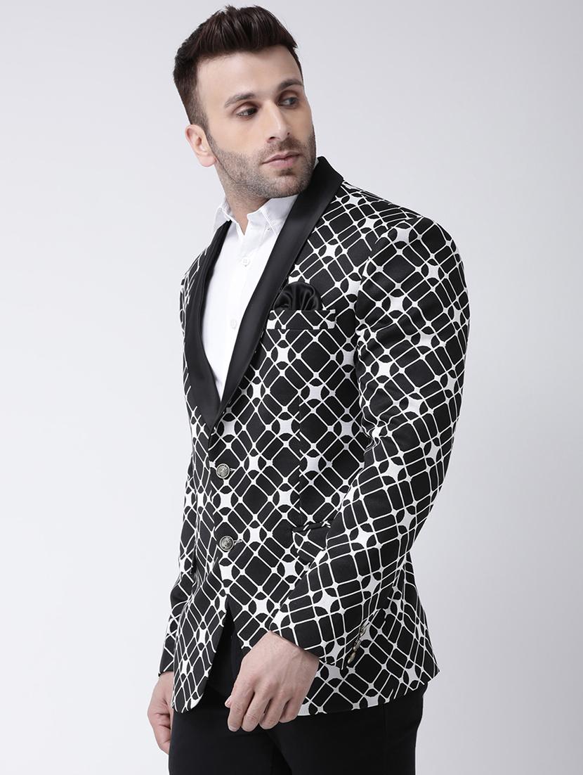 black printed tuxedo blazer - 17063801 - Zoom Image - 2
