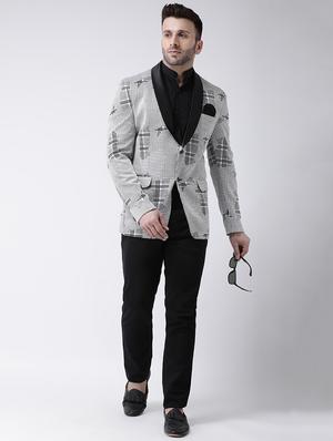 grey self design tuxedo blazer - 17063802 - Standard Image - 4