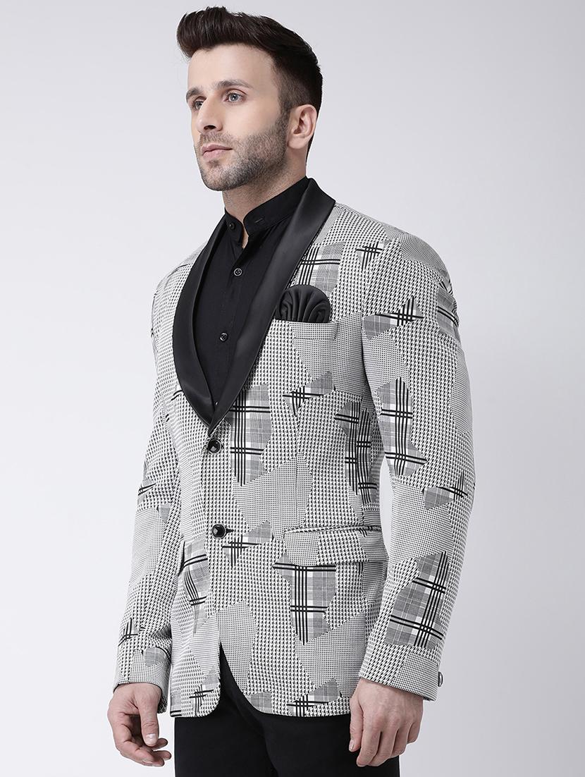 grey self design tuxedo blazer - 17063802 - Zoom Image - 2