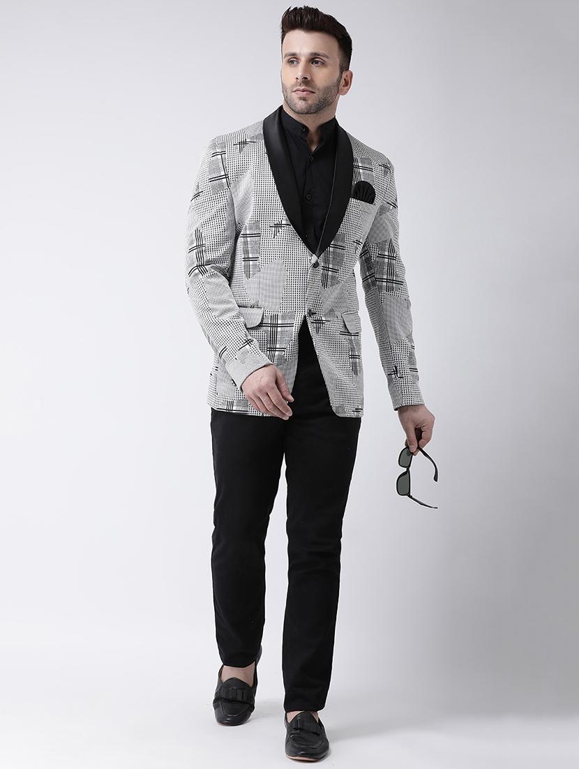 grey self design tuxedo blazer - 17063802 - Zoom Image - 4