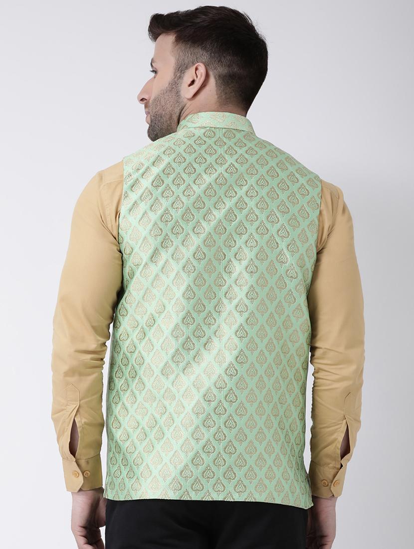 green brocade nehru jacket - 17063806 - Zoom Image - 3