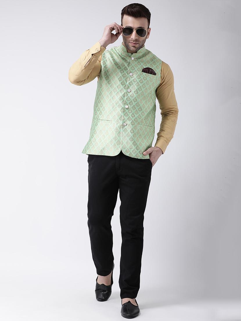 green brocade nehru jacket - 17063806 - Zoom Image - 4