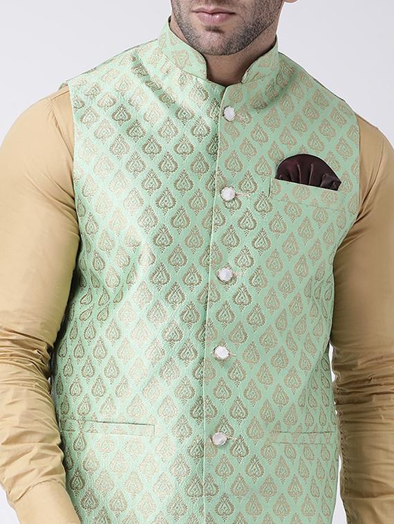 green brocade nehru jacket - 17063806 - Zoom Image - 5