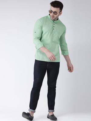 green solid short kurta - 17063809 - Standard Image - 4