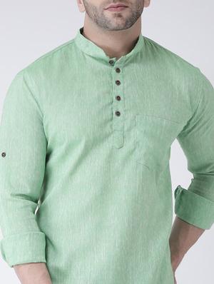green solid short kurta - 17063809 - Standard Image - 5