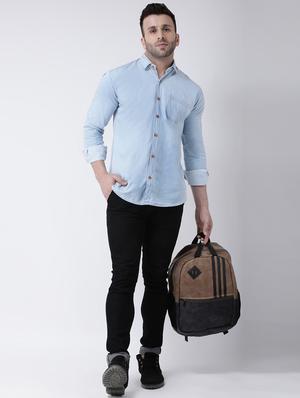 light blue solid denim casual shirt - 17063812 - Standard Image - 4
