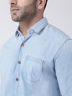 light blue solid denim casual shirt - 17063812 - Standard Image - 5