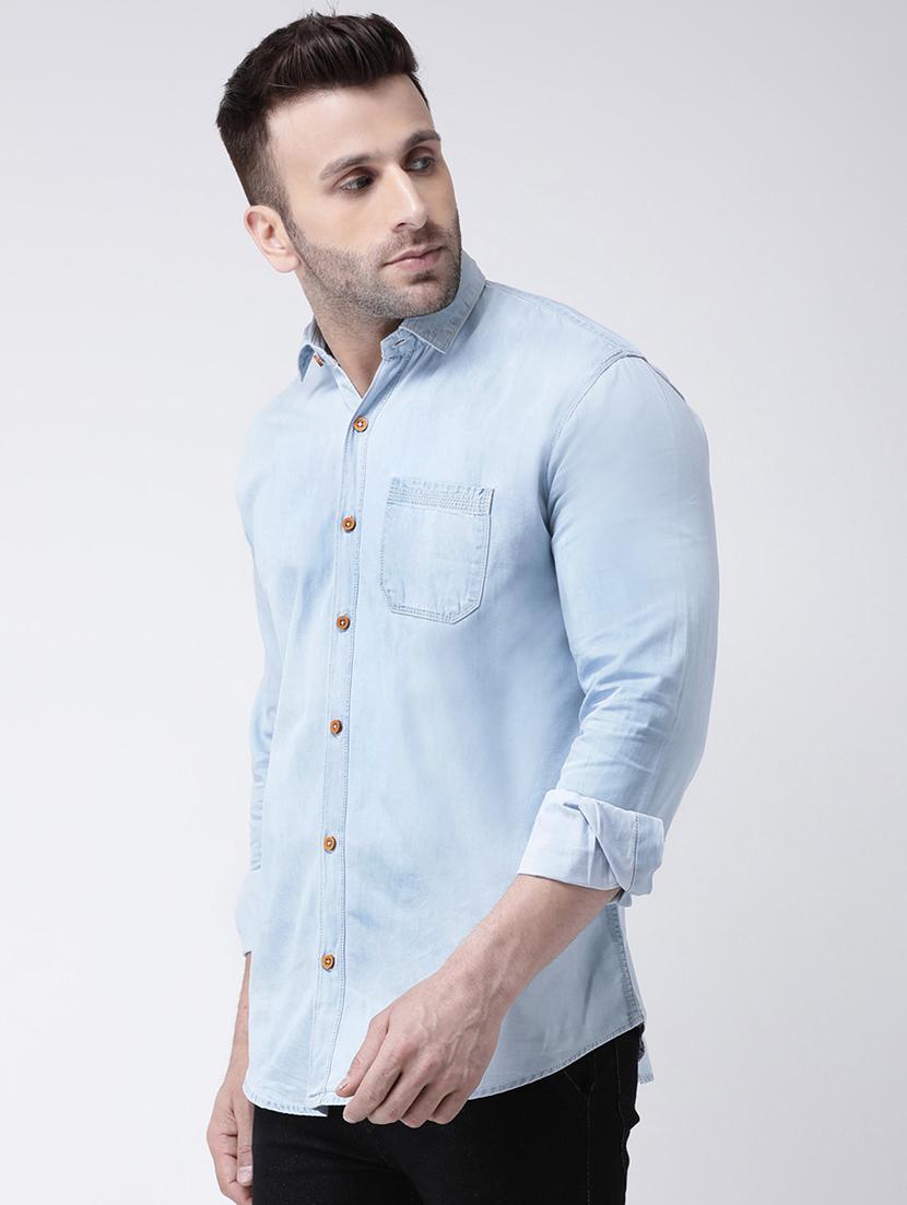 light blue solid denim casual shirt - 17063812 - Zoom Image - 2
